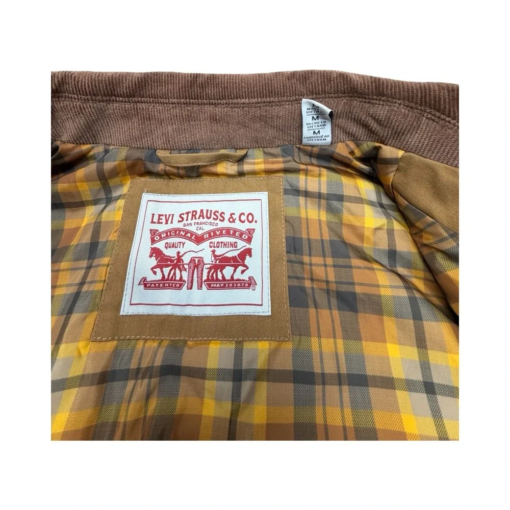 Levis Jacket Mens M Tan Prototype Sample Canvas Corduroy Collar Plaid Lined Zip